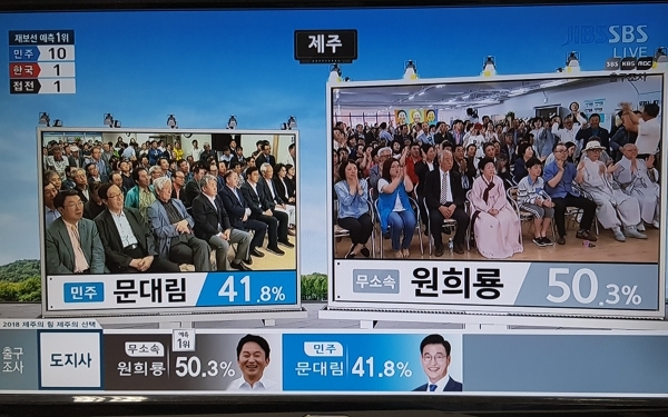 제7회 전국동시지방선거 출구조사 결과 화면. 사진=SBS방송화면 캡쳐.
