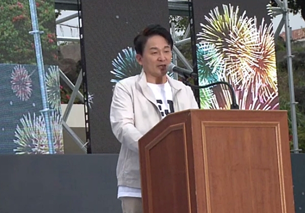 지난 5월 24일 제주관광대학교에서 자신의 공약 설명을 포함해 연설을 하고 있는 원희룡 제주지사.