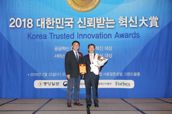 제주에너지공사는  ‘2018 대한민국 신뢰받는 혁신대상’ 시상식에서 신재생에너지사업선도 부문 대상을 수상했다.