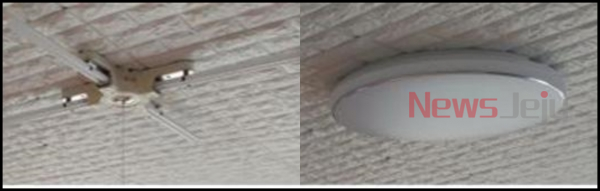 ▲ 형광등기구(왼쪽), LED등기구(오른쪽). ©Newsjeju