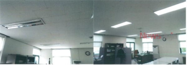 ▲ 시설개선 전 형광등(왼쪽), 개선 후 LED등(오른쪽). ©Newsjeju