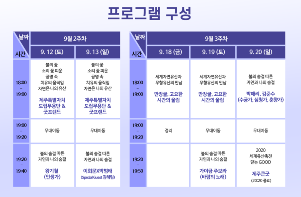 ▲ 제주 세계유산축전으로 개최된 만장굴 아트 프로젝트 프로그램 시간표. ©Newsjeju