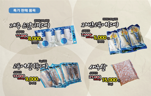 ▲ 이번 드라이브 스루에서 판매되는 제주산 수산물 제품들. ©Newsjeju