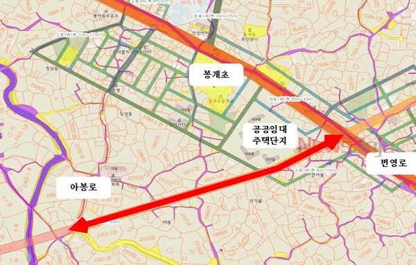 ▲ ‘번영로~아봉로간(대로3-1-25호선) 도시계획도로 개설공사’ 위치도. ©Newsjeju