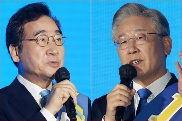 ▲ 더불어민주당의 이낙연 후보와 이재명 후보. ©Newsjeju