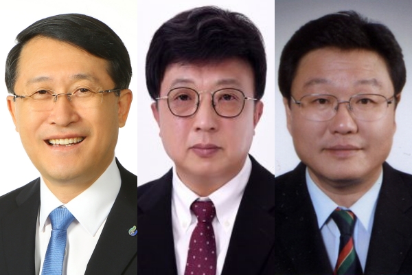 제11대 제주대학교 총장 선거 후보에 등록한 김일환, 박경린, 김희철 교수.