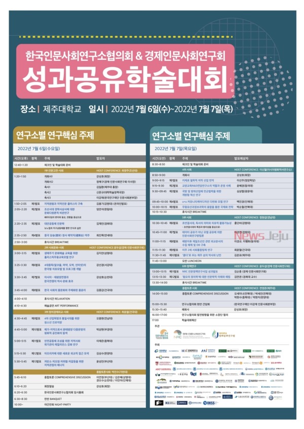 ▲ 제주대, '인문 및 경제' 연구성과 공유 학술대회 개최 포스터. ©Newsjeju