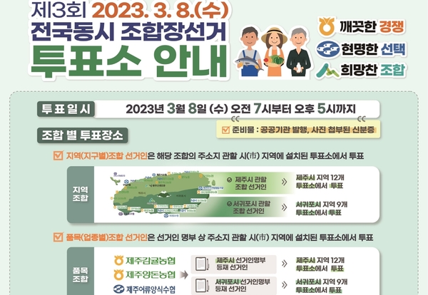 ▲ 제3회 전국동시조합장선거가 오는 3월 8일에 실시된다. ©Newsjeju