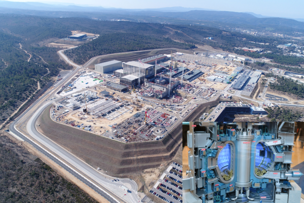 ▲ ITER 전경과 토카막의 축소 모형. 사진=Wikimedia. ©Newsjeju