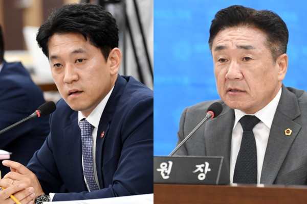 ▲ 한권 의원과 양경호 예결위원장. ©Newsjeju