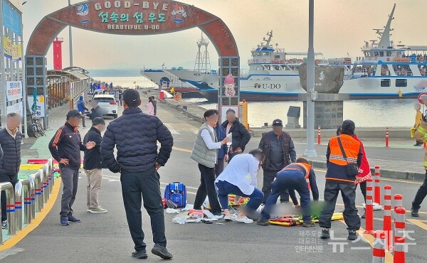 ▲ 우도에서 승합차 돌진 사고가 발생해 10여명의 부상자가 나왔다 / 독자제공